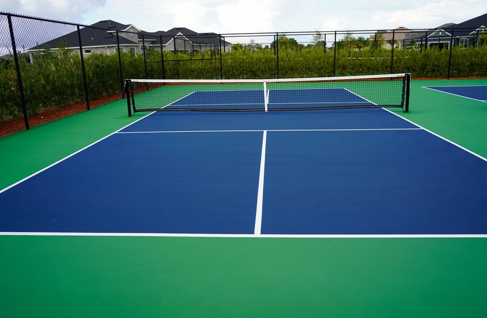 A wide view of a pickleball court