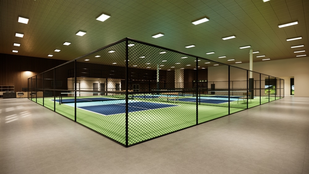 3d Indoor Pickleball Court With Blue And Green Colors For