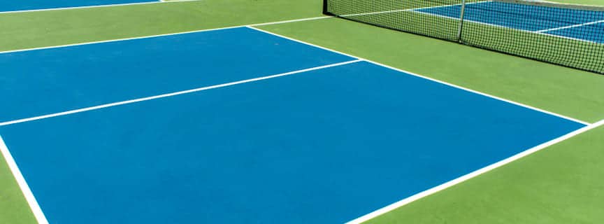 A view of a pickleball court mat