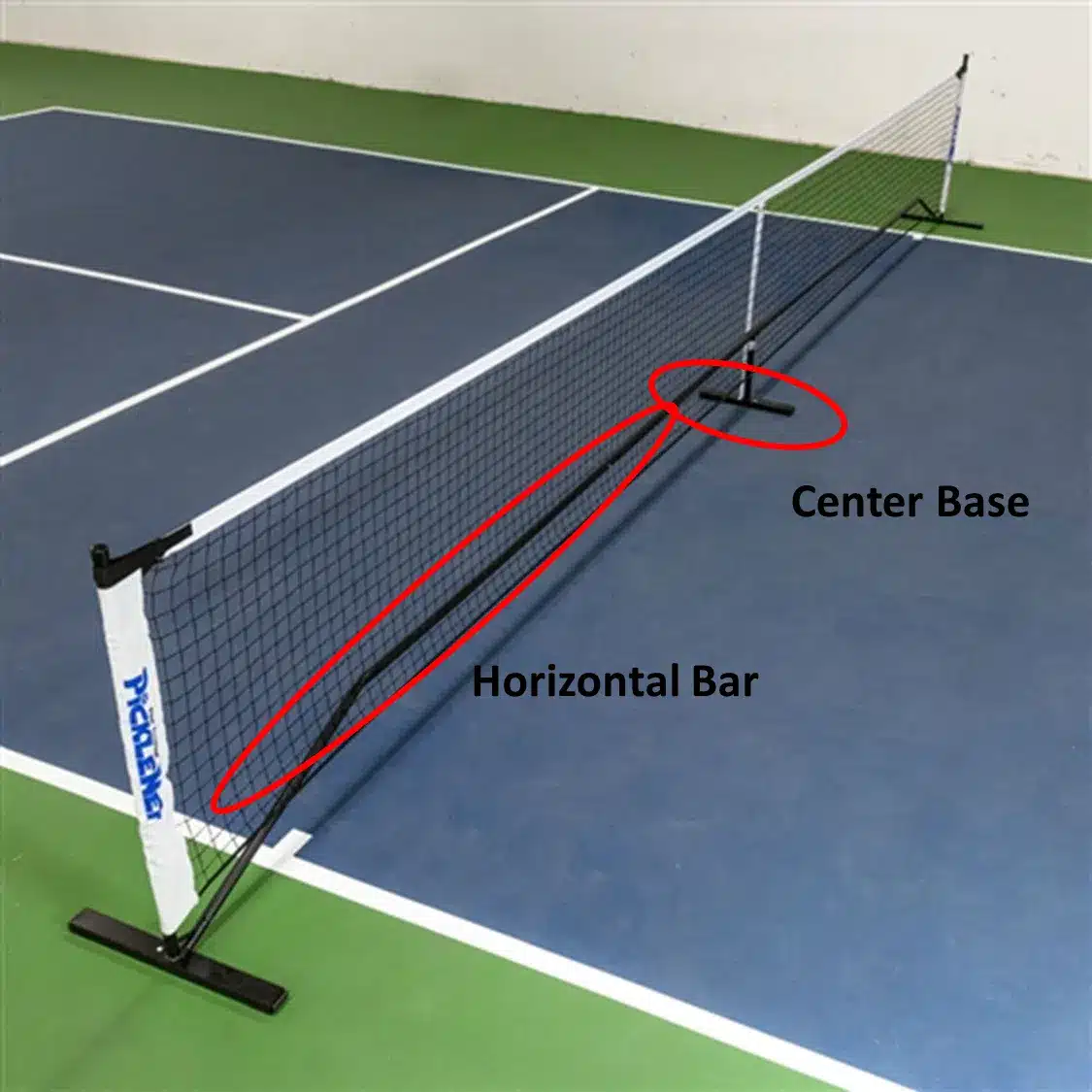 A view of the net centre base of pickleball highlighted