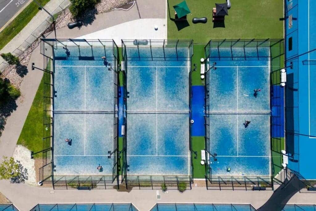 An overhead view of a pickleball court